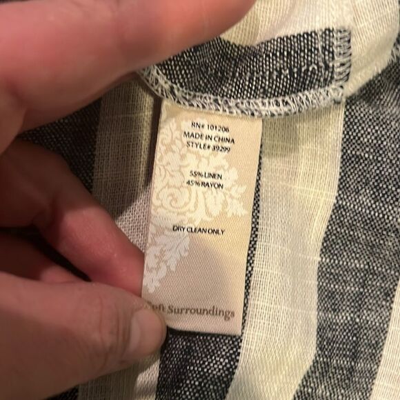 Soft Surroundings Sunset Linen Cold Shoulder White Grey Tunic Top C28 - Picture 8 of 9